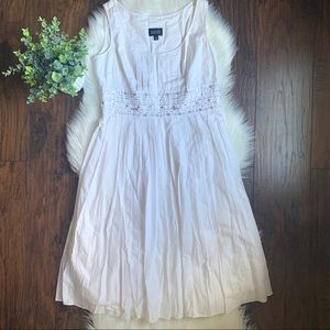 Adrianna Papell White Cotton Beaded Sleeveless